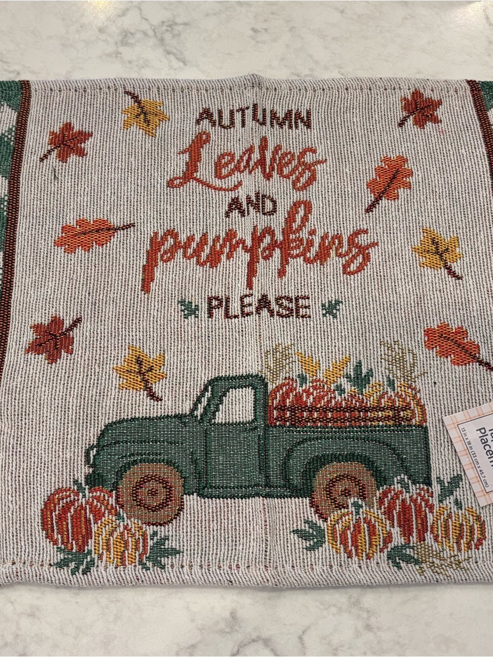 Autumn Pumpkins Decorative Placemats Green Truck Fall Design Set of 6 NWT